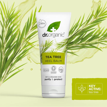 Dr Organic Tea Tree Heel Balm, for Dry & Cracked Feet, Cleansing, with Natural Sunflower Oil, Vegan, Cruelty Free, Paraben & SLS Free, Certified Organic, 100 ml