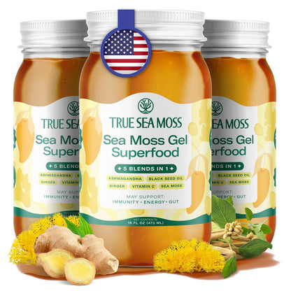 TrueSeaMoss Sea Moss Gel – Made in USA – Wildcrafted Seamoss, Fresh Fruits & Sea Vegetables – Apple/Cinnamon, Pack of 1 (Labels may Vary)