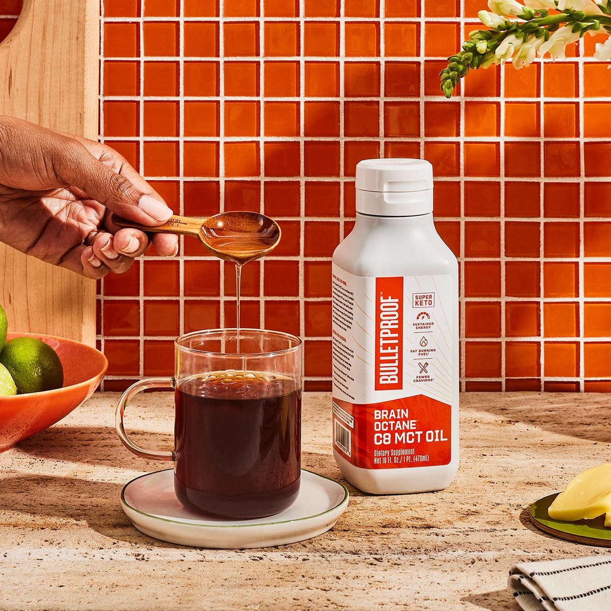 Bulletproof Coconut Brain Octane C8 MCT Oil, 16 Ounces, Premium Keto Supplement for Sustained Energy, Brain and Body Fuel, Unflavored, Add to Coffee and Smoothies, Packaging May Vary