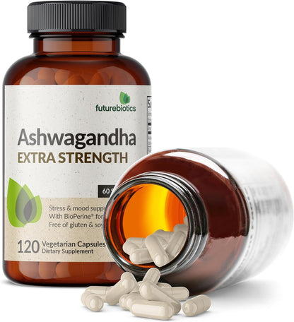 Futurebiotics Ashwagandha Extra Strength Stress & Mood Support with BioPerine - Non GMO Formula, 100 Vegetarian Capsules