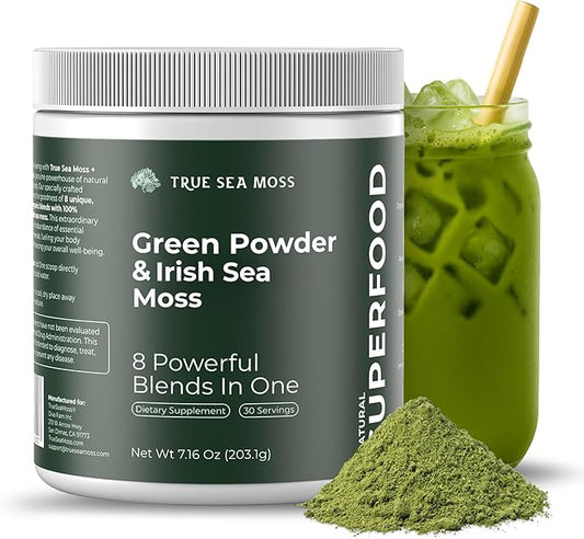 Super Greens Powder with Matcha for Digestive & Gut Health – 25 Organic Superfoods with Probiotics, Prebiotics, Enzymes & Sea Moss – Vegan Superfood Powder for Bloating & Regularity - 30 Servings