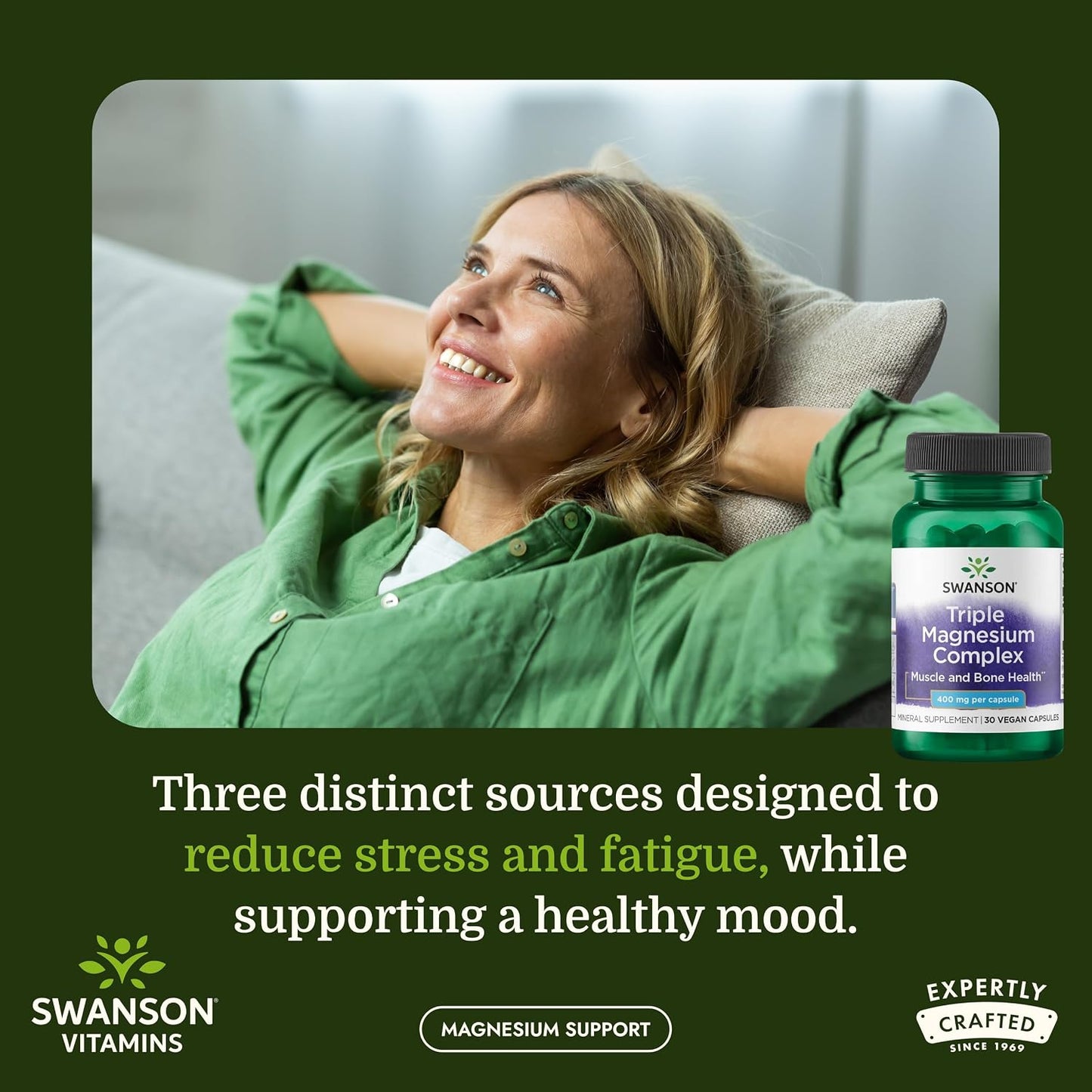 Swanson Triple Magnesium Mineral Complex, 400 mg, 30 Caps