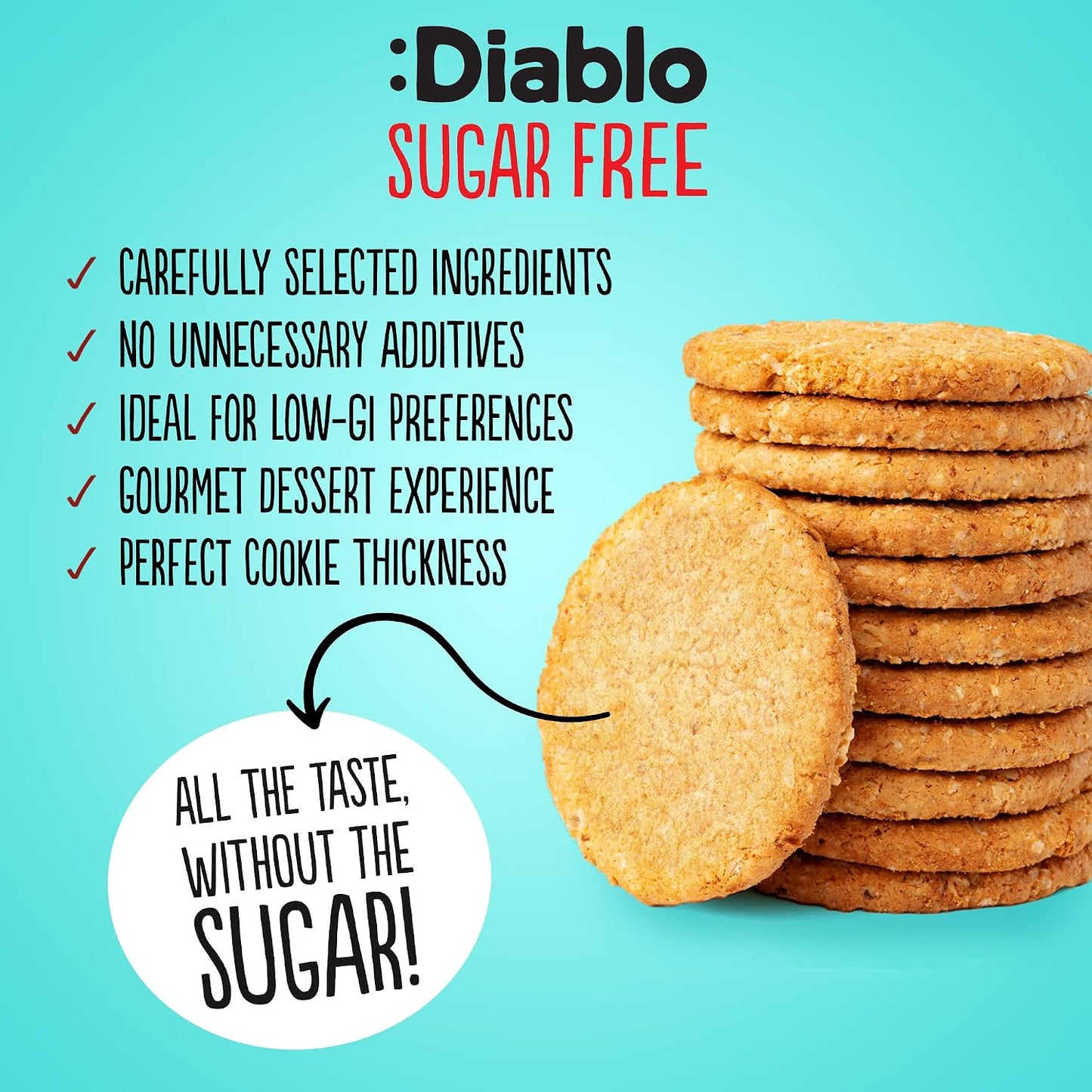 Diablo No Added Sugar Digestive Cookies – Low Sugar Snacks, Cookies Biscuits for All, Sweetened with Maltitol, Ideal for Gifting, Festive Hampers, Holiday Events & Special Occasions – 150g Pack of 1