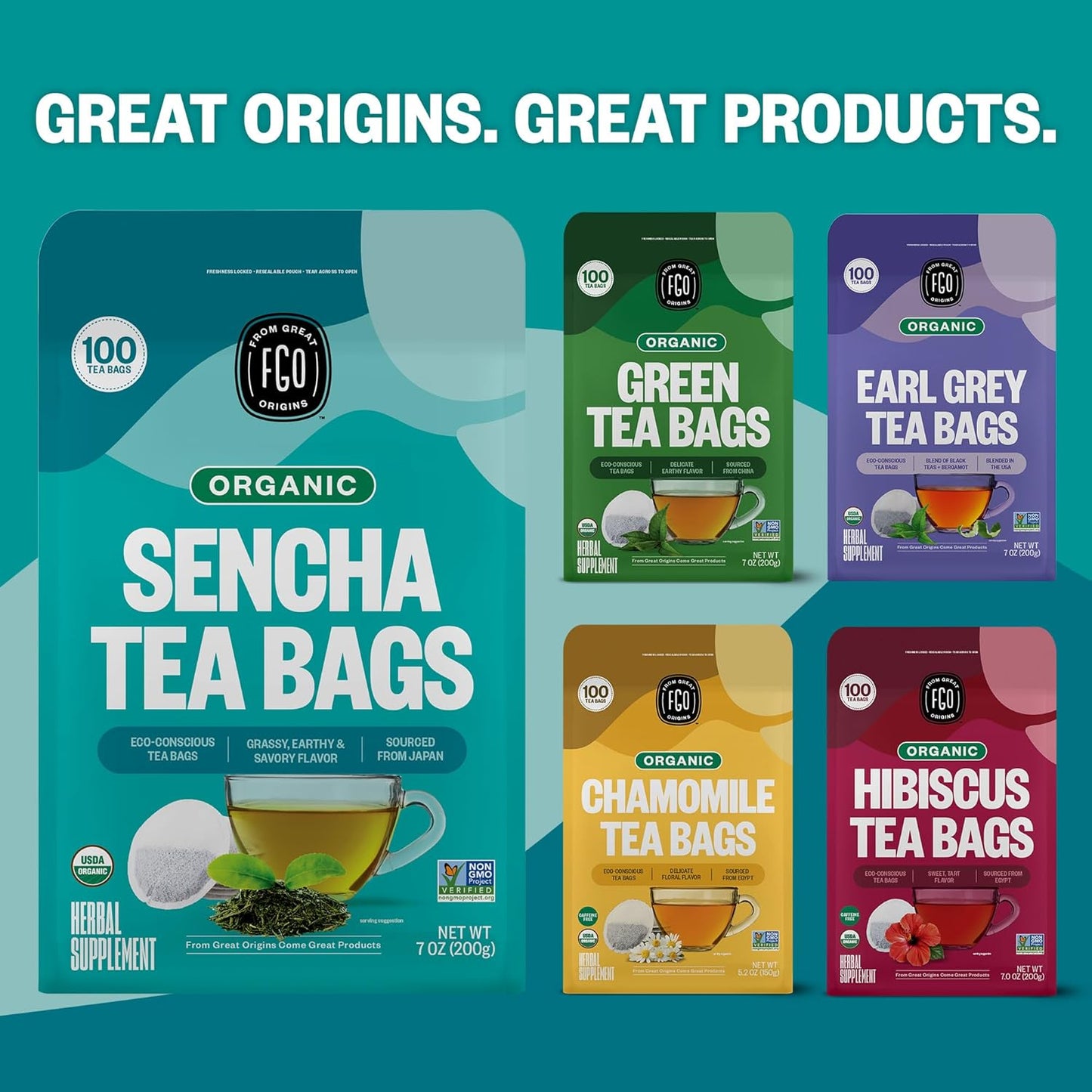 FGO Organic White Tea, Eco-Conscious Tea Bags, Packaging May Vary, 100 Count (Pack of 1)