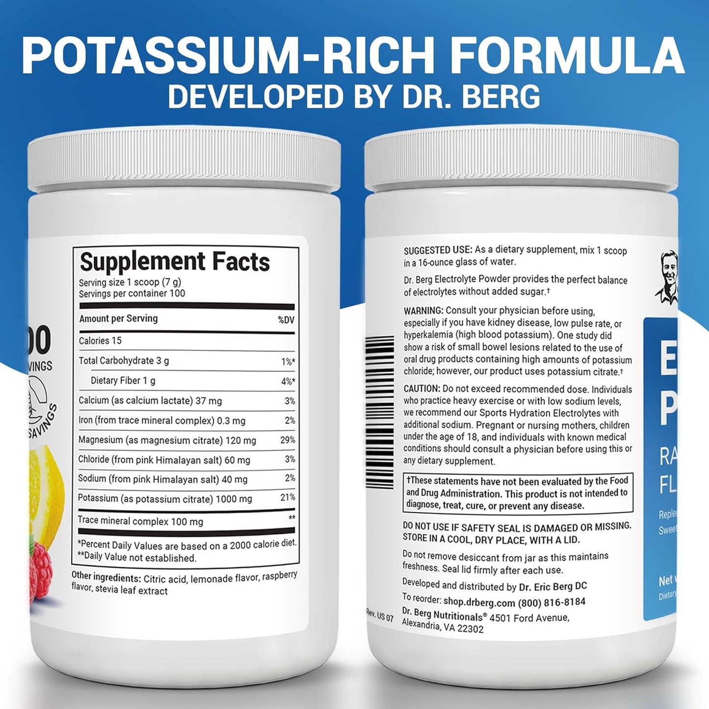 Dr. Berg Zero Sugar Hydration Keto Electrolyte Powder - Enhanced w/ 1000 mg of Potassium & Real Pink Himalayan Salt (NOT Table Salt) - Lemonade Flavor Hydration Drink Mix Supplement - 100 Servings