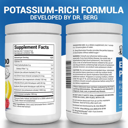 Dr. Berg Zero Sugar Hydration Keto Electrolyte Powder - Enhanced w/ 1000 mg of Potassium & Real Pink Himalayan Salt (NOT Table Salt) - Lemonade Flavor Hydration Drink Mix Supplement - 100 Servings