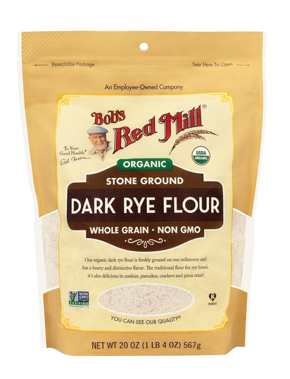 Bob's Red Mill Organic Dark Rye Flour, 20oz (Pack of 4) - Non GMO, Whole Grain, Vegan, Kosher