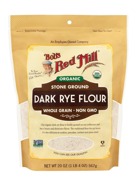 Bob's Red Mill Organic Dark Rye Flour, 20oz (Pack of 4) - Non GMO, Whole Grain, Vegan, Kosher