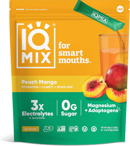 IQMIX Sugar Free Electrolytes Powder Packets - Hydration Supplement Drink Mix with Keto Electrolytes, Lions Mane, Magnesium L-Threonate, and Potassium Citrate - Variety Pack (40 Count)