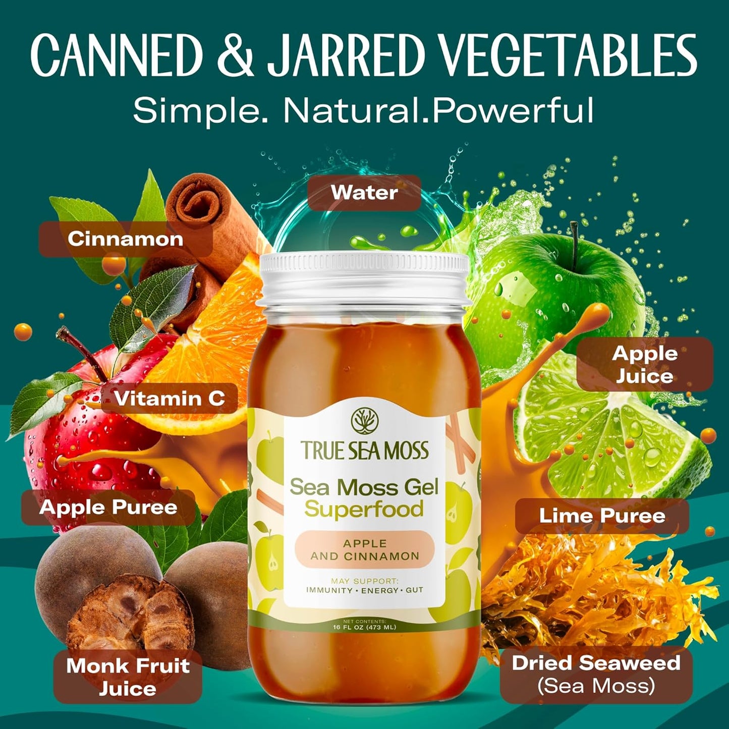 TrueSeaMoss Sea Moss Gel – Made in USA – Wildcrafted Seamoss, Dried Seaweed & Jarred Vegetables – Original, Pack of 1 (Labels may Vary)