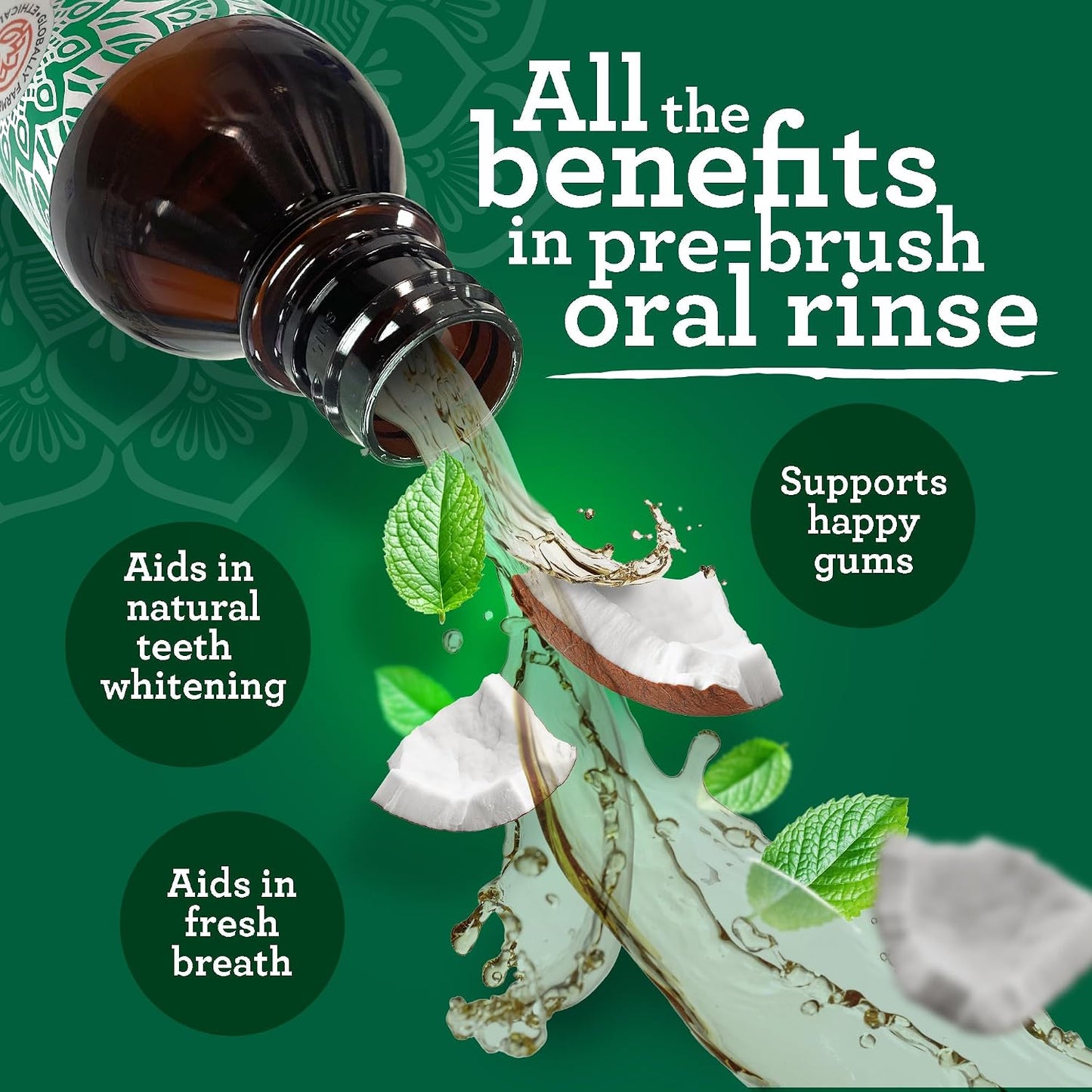 GuruNanda Coconut Oil Dental Care: Whitening Strips + Oil Pulling - Helps Brighten Teeth, Freshen Breath, Healthy Gums - 14 Strips + 8oz for Complete Oral Care