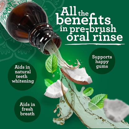 GuruNanda Coconut Oil Dental Care: Whitening Strips + Oil Pulling - Helps Brighten Teeth, Freshen Breath, Healthy Gums - 14 Strips + 8oz for Complete Oral Care