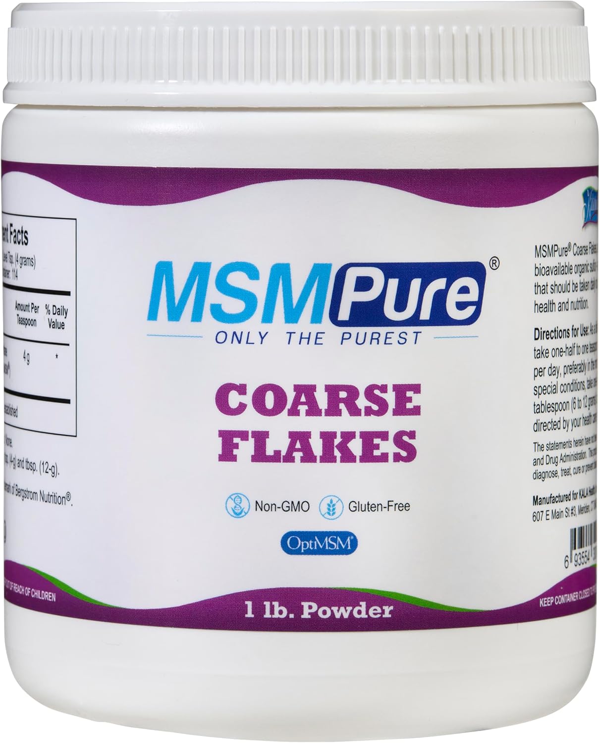 KALA HEALTH MSMPure Lemon Lime Flavored Coarse MSM Powder Flakes – Organic Sulfur for Joint Flexibility, Skin Appearance, and Hair & Nail Support – 8.8 oz, USA Made, Distilled Crystals