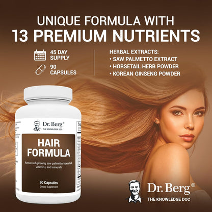 Dr. Berg All-in-One Vitamins for Hair, Skin, & Nails - Advanced Formula with Biotin, Saw Palmetto, DHT Blocker, & Trace Minerals - 90 Veg Capsules