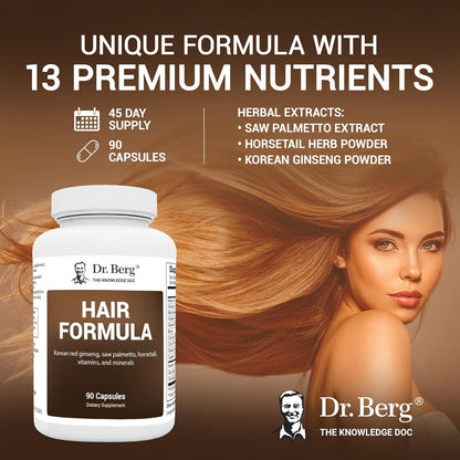 Dr. Berg All-in-One Vitamins for Hair, Skin, & Nails - Advanced Formula with Biotin, Saw Palmetto, DHT Blocker, & Trace Minerals - 90 Veg Capsules