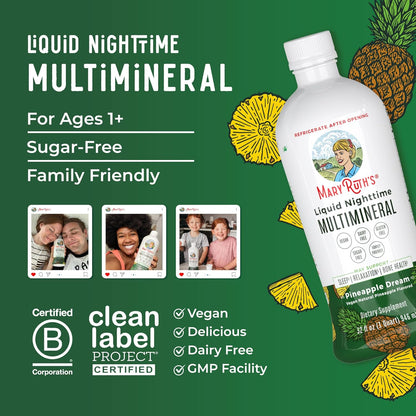 MaryRuth Organics Liquid Nighttime Multimineral | No Melatonin | Bedtime Routine | Magnesium Citrate | Calcium | Zinc | Vitamin D3| Available in 4 Flavors - Vegan | Sugar Free | Gluten Free | 32 Oz