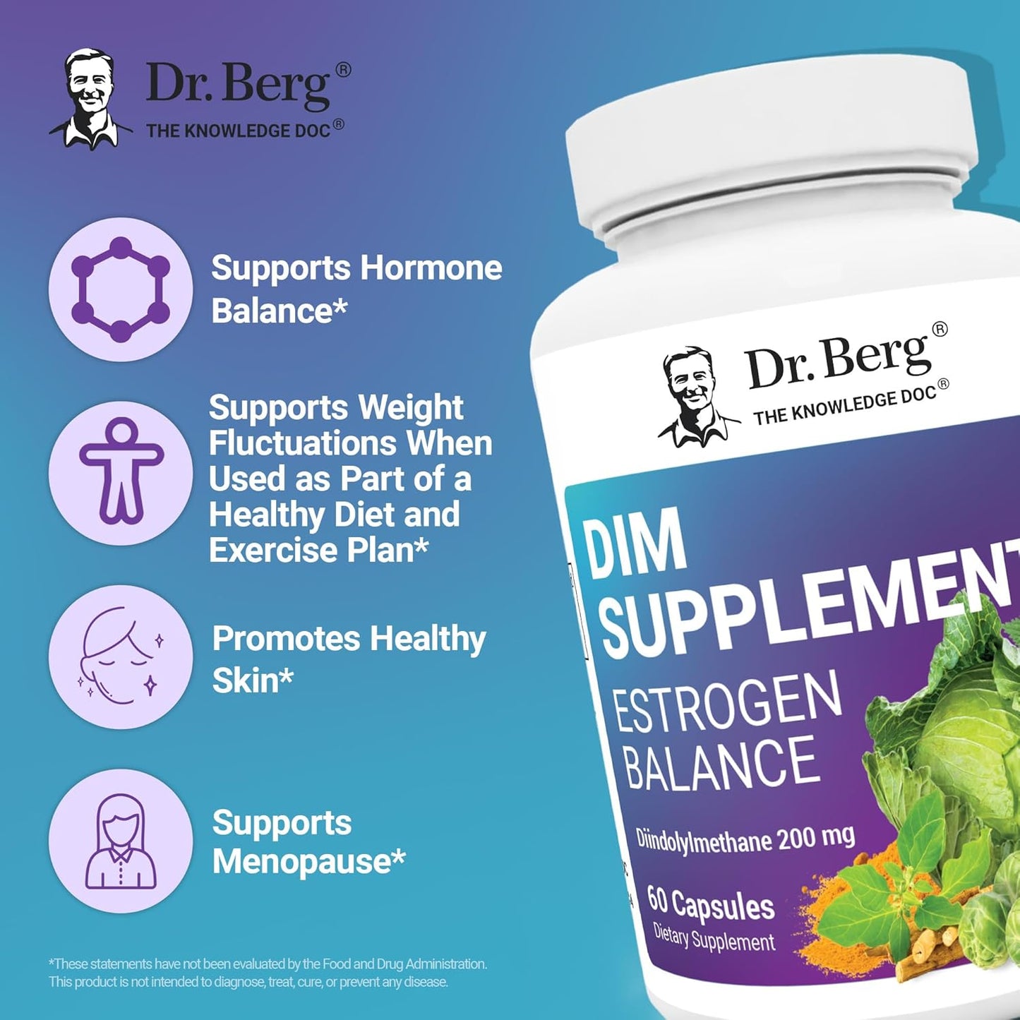 Dr. Berg DIM Supplement Estrogen Balance - Original Estrogen Supplement for Women with Diindolylmethane for Menstrual Symptoms & Menopause Relief & Black Pepper for Enhanced Absorption - 60 Capsules