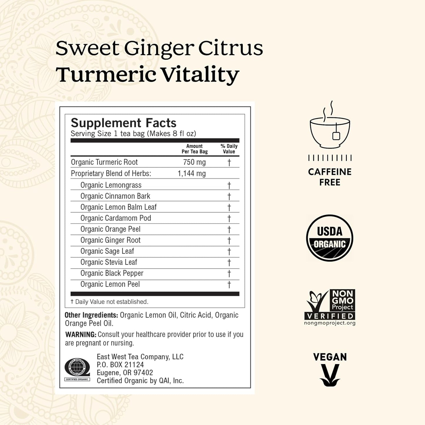 Yogi Tea Sweet Ginger Citrus Turmeric Vitality - 16 Bags per Pack (6 Packs) - Organic Ginger & Turmeric Root Tea - Supports Well-being - Includes Cinnamon Bark & More
