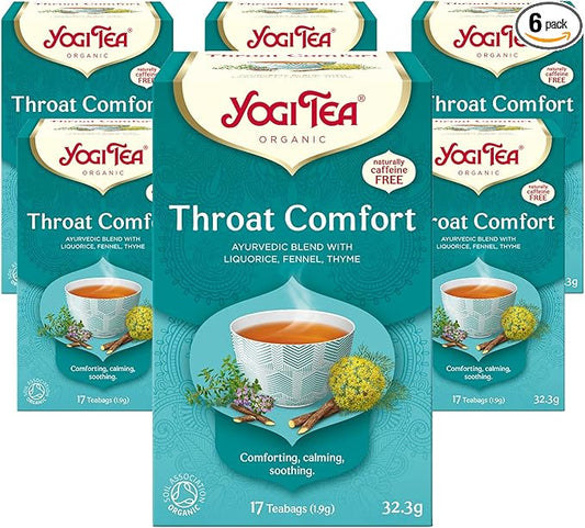 Yogi Tea, Throat Comfort, Organic Herbal Tea, Naturally Caffeine Free, Blend of Liquorice, Fennel and Thyme, 6 Packs x 17 Tea Bags (102 Teabags Total)