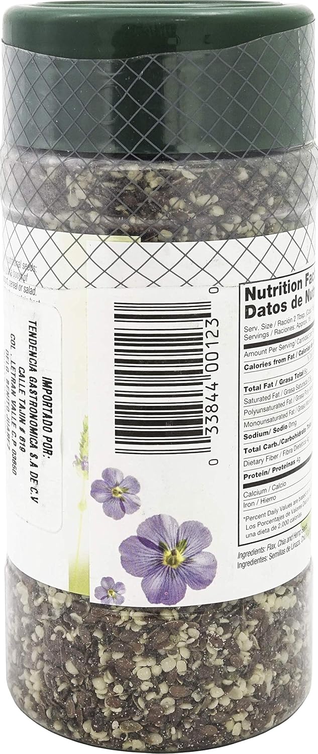 Badia Trilogy Health Seed, Flax, Chia, Hemp Seeds Blend, High Fiber Superfood Mix, Omega-3, 21 oz