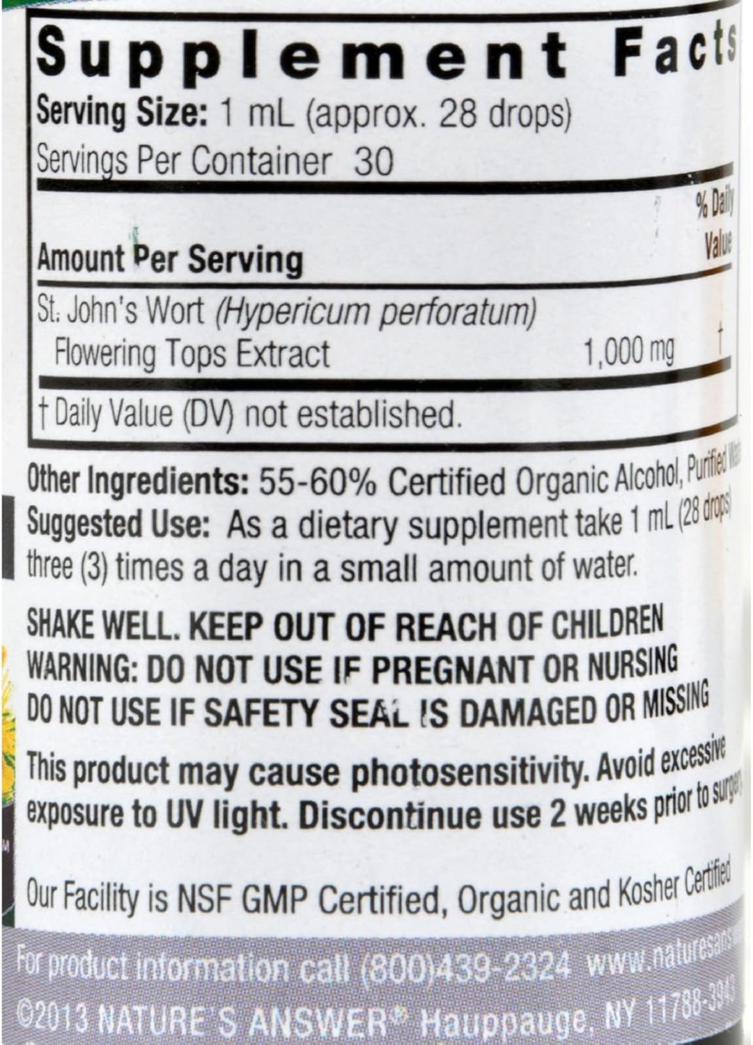 Nature's Answer St. John's Wort Extract with Organic Low Alcohol 1 Fluid Ounce | Vegan | Non-GMO | Gluten Free | Kosher | Made in The USA | Single Count