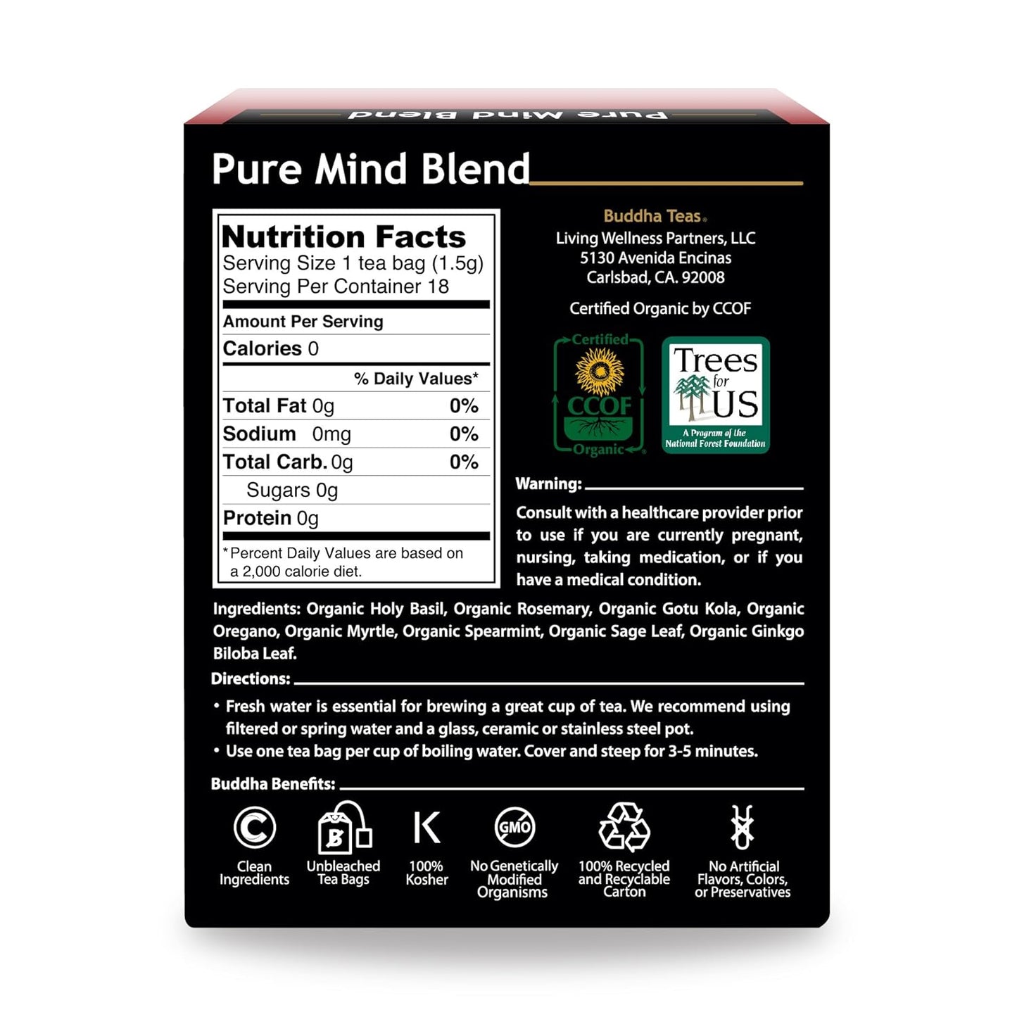 Buddha Teas - Chaga Tea - Organic Herbal Tea - For Cognitive Balance & Overall Health - With Chaga Mushroom, Antioxidants & B Vitamins - Caffeine Free - OU Kosher - 18 Tea Bags (Pack of 1)