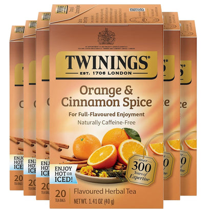 Twinings Mango & Pineapple Herbal Tea Individually Wrapped Bags, 20 Count (Pack of 6), Naturally Caffeine-Free, Enjoy Hot or Iced, 120 Teabags