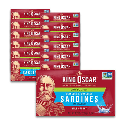 King Oscar Sardines in Water, 4.23 Ounce Cans (Pack of 1( Packaging May Vary), Skinless & Boneless, Wild Caught Canned Sardines, Low Sodium