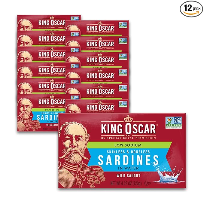 King Oscar Sardines in Water, 4.23 Ounce Cans (Pack of 1( Packaging May Vary), Skinless & Boneless, Wild Caught Canned Sardines, Low Sodium