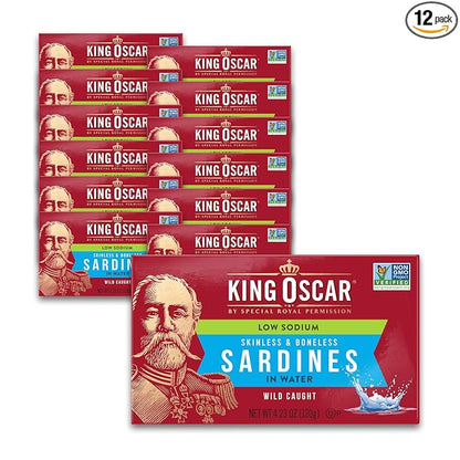 King Oscar Sardines in Water, 4.23 Ounce Cans (Pack of 1( Packaging May Vary), Skinless & Boneless, Wild Caught Canned Sardines, Low Sodium