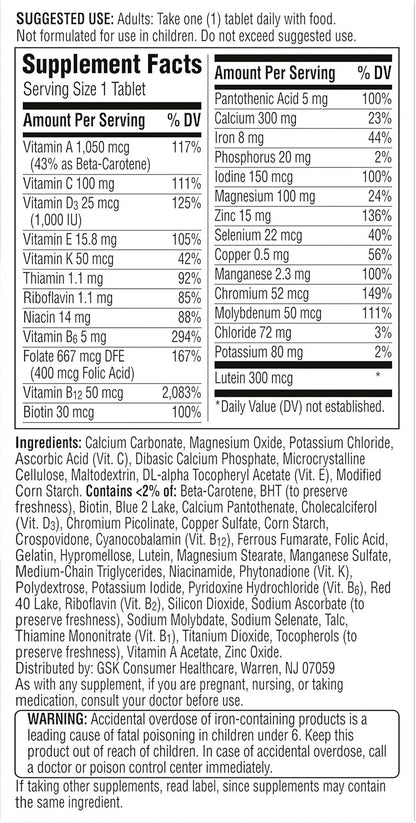 Centrum Silver Women's Multivitamin for Women 50 Plus, Multivitamin/Multimineral Supplement with Vitamin D3, B Vitamins, Non-GMO Ingredients, Supports Memory and Cognition in Older Adults - 100 Ct