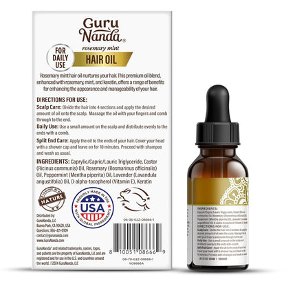 GuruNanda Rosemary Mint for Hair Growth with Keratin & Vitamin E Oil - Encourages Scalp, Shine & Hair Strengthening- 100% Natural, Cruelty-Free, 8oz