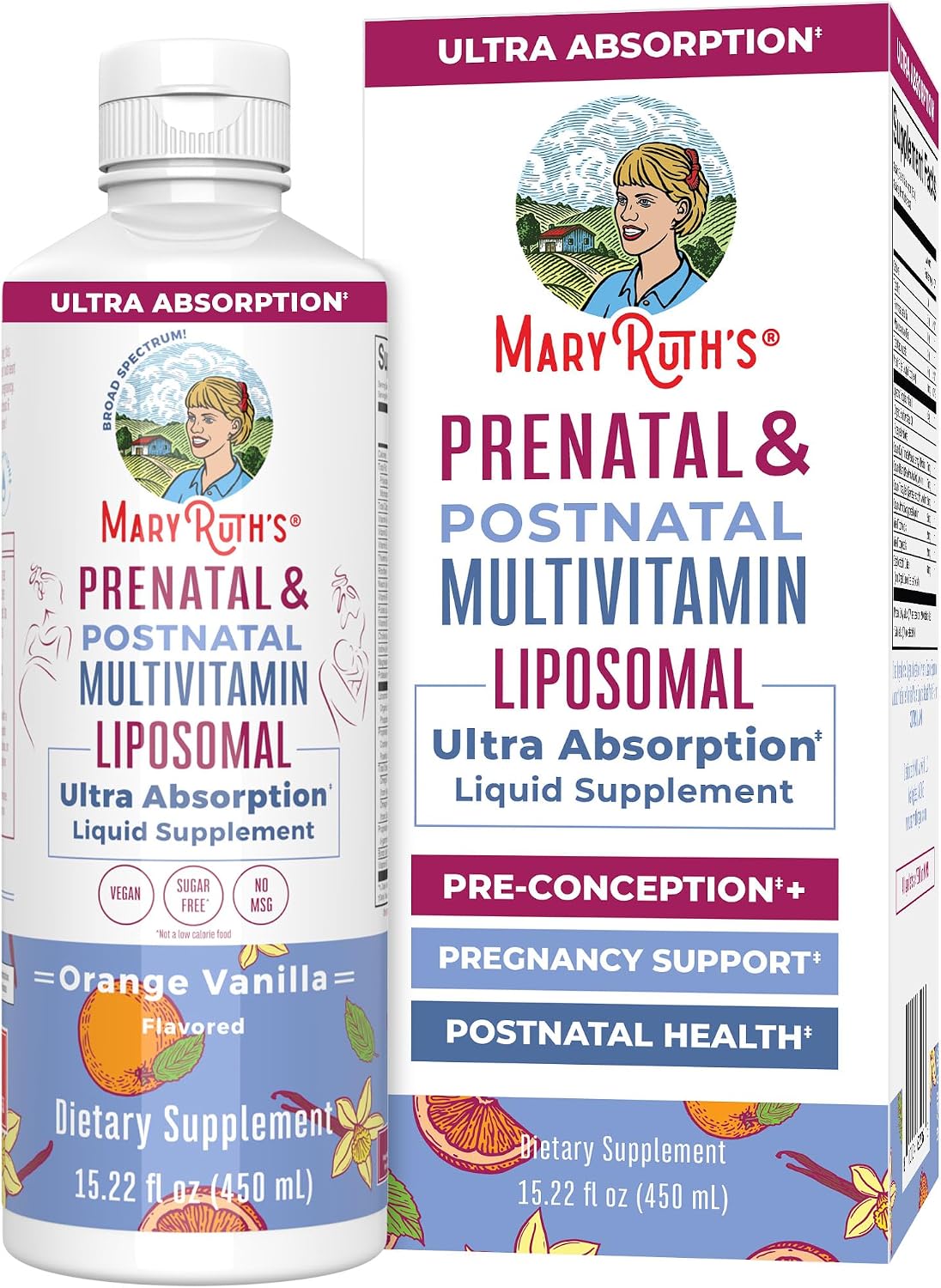 MaryRuth Organics Prenatal & Postnatal Multivitamin for Women | Sugar Free | Formulated for Pre-Conception, Pregnancy & Nursing | Vegan | Non-GMO | Gluten Free | 15.22oz
