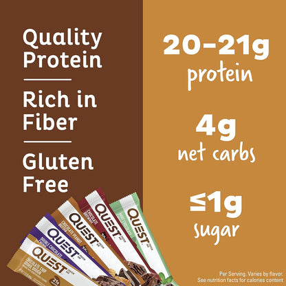 Quest Nutrition Apple Pie Protein Bar, 20g Protein, 4g Net Carbs, 2g Sugar, Gluten Free, Keto Friendly, 12 Count