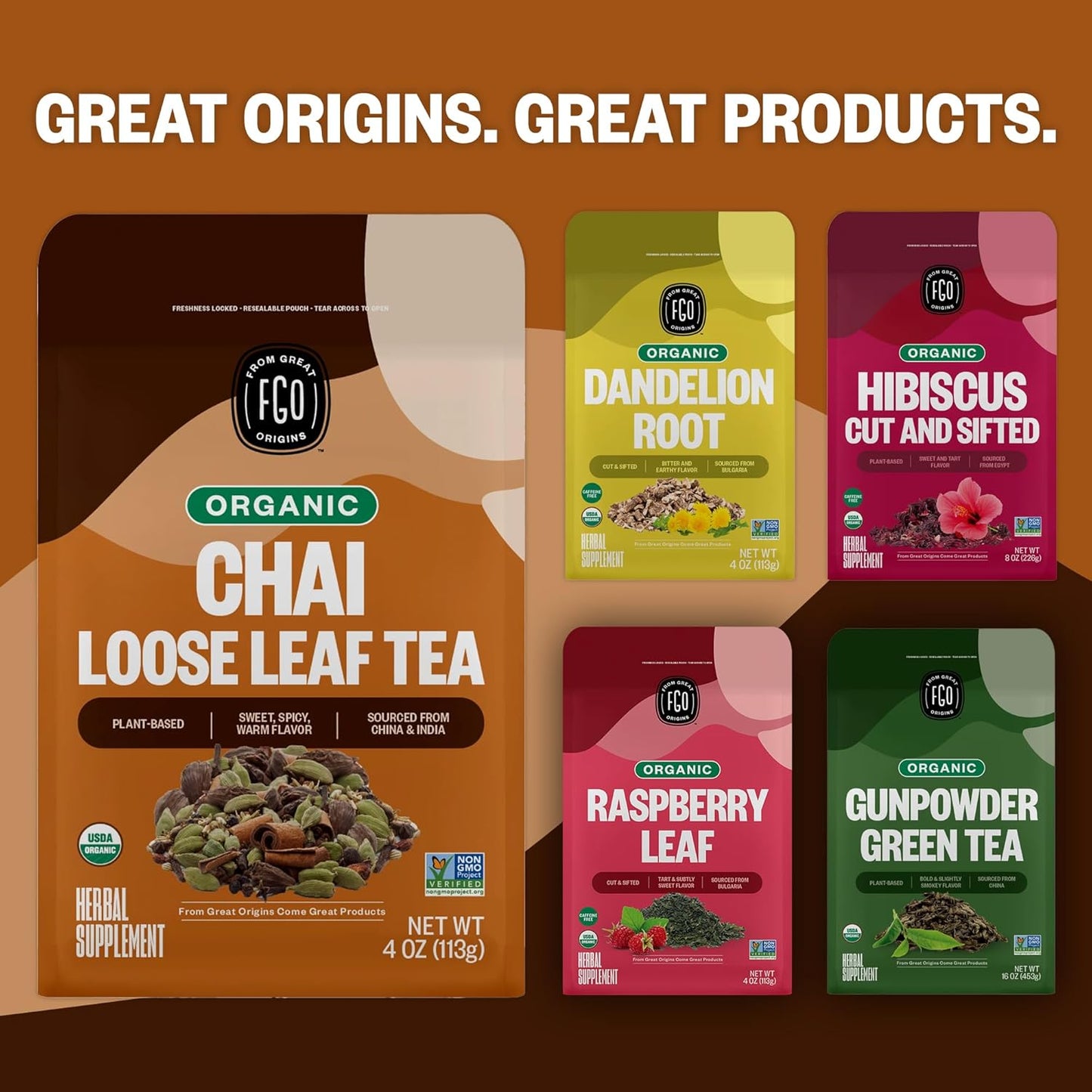 FGO Organic Nettle Leaf Tea, 100 Count, Eco-Conscious Tea Bags, Caffeine Free, Resealable Bag, Packaging May Vary (Pack of 1)