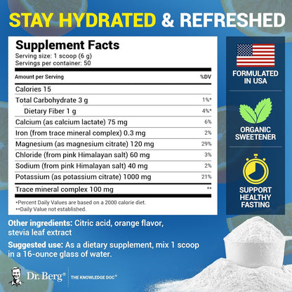 Dr. Berg Zero Sugar Hydration Keto Electrolyte Powder - Enhanced w/ 1000 mg of Potassium & Real Pink Himalayan Salt (NOT Table Salt) - Lemonade Flavor Hydration Drink Mix Supplement - 100 Servings