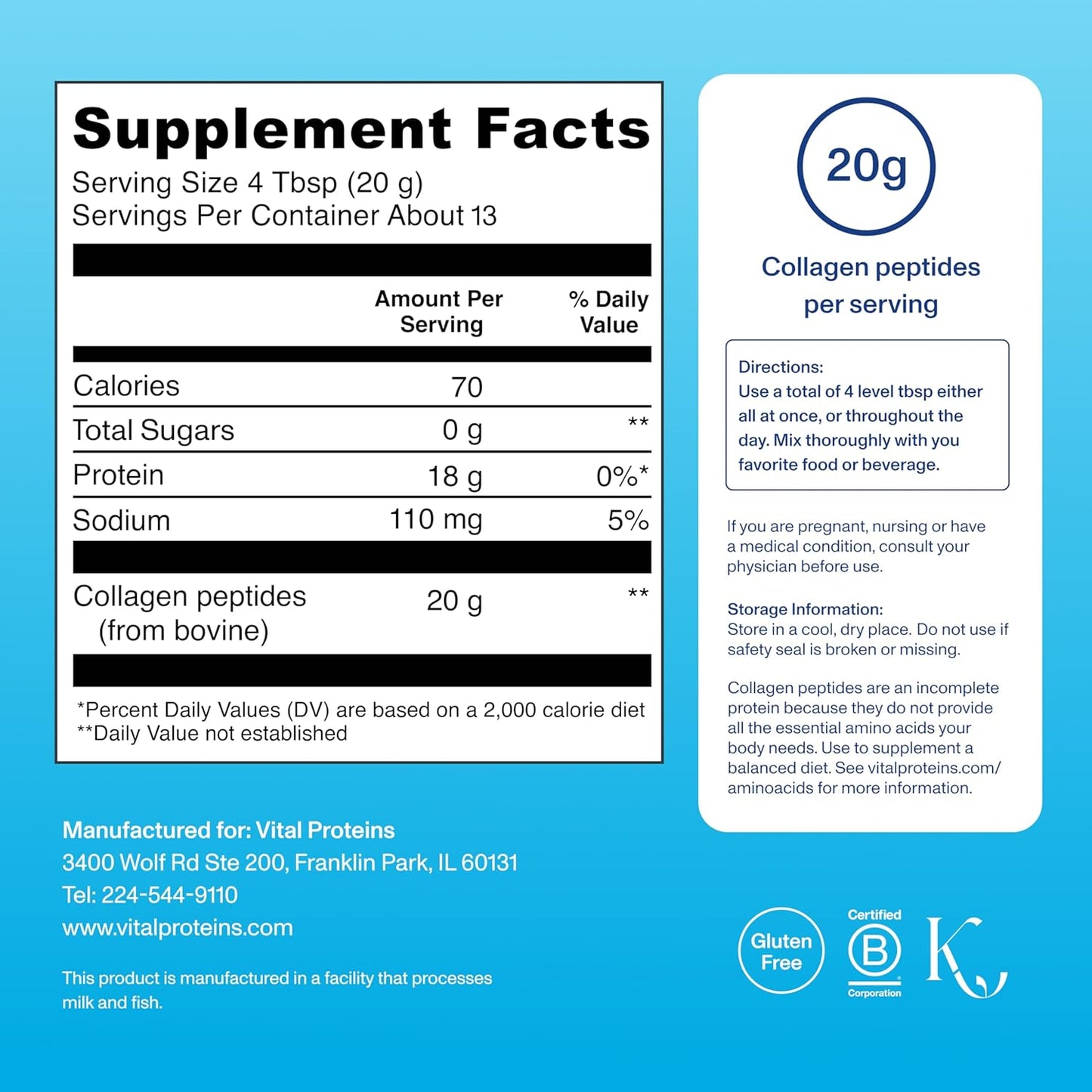 Vital Proteins Collagen Peptides Powder - Grass Fed Collagen Peptides for Hair, Nail, Skin, Bone & Joint Health, Vanilla, 23.2 Ounces