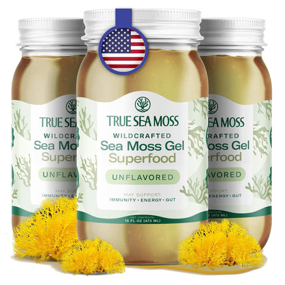 TrueSeaMoss Sea Moss Gel – Made in USA – Wildcrafted Seamoss, Fresh Fruits & Sea Vegetables – Apple/Cinnamon, Pack of 1 (Labels may Vary)