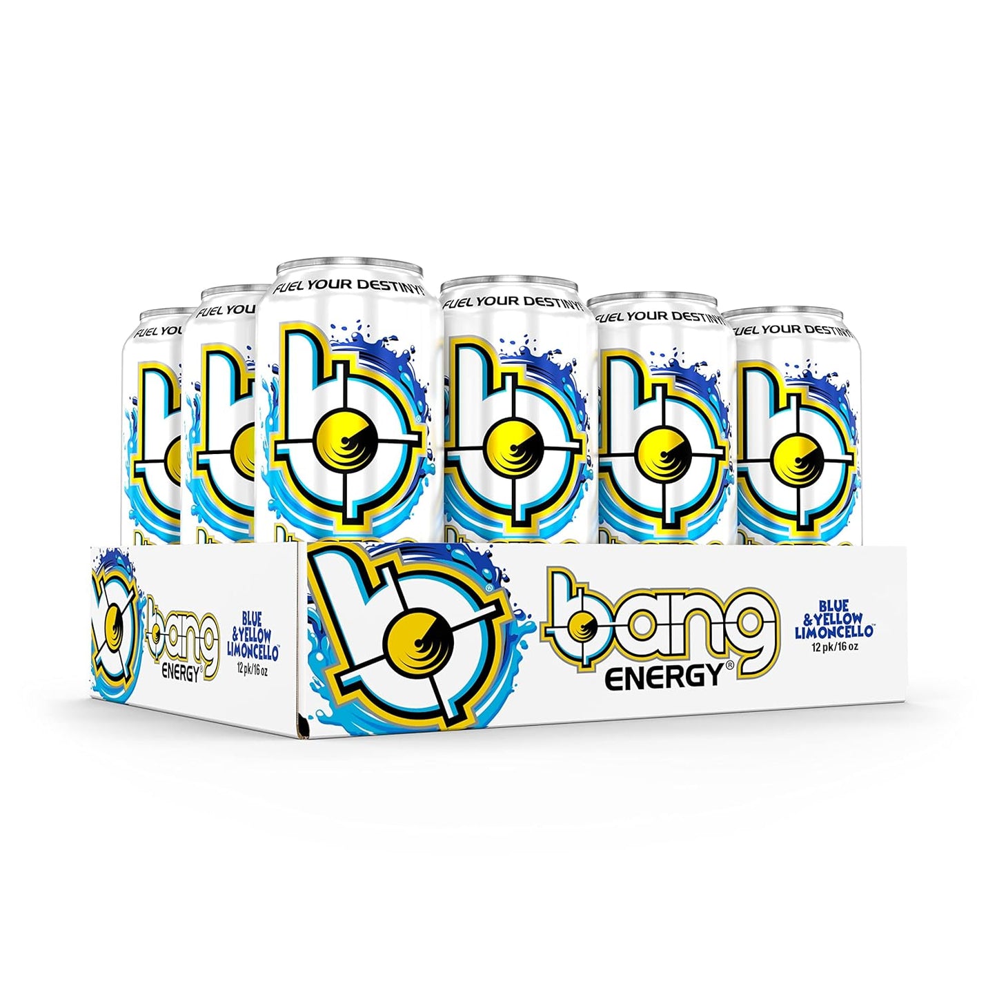 Bang Energy Blue and Yellow Limoncello, 0 Calories, Sugar Free with Super Creatine, 16oz Cans - Blue and Yellow Limoncello Bang Energy drinks 16 oz. Cans) – With Queen Jax Fridge Magnet - Exclusive Flavor! Zero Calories