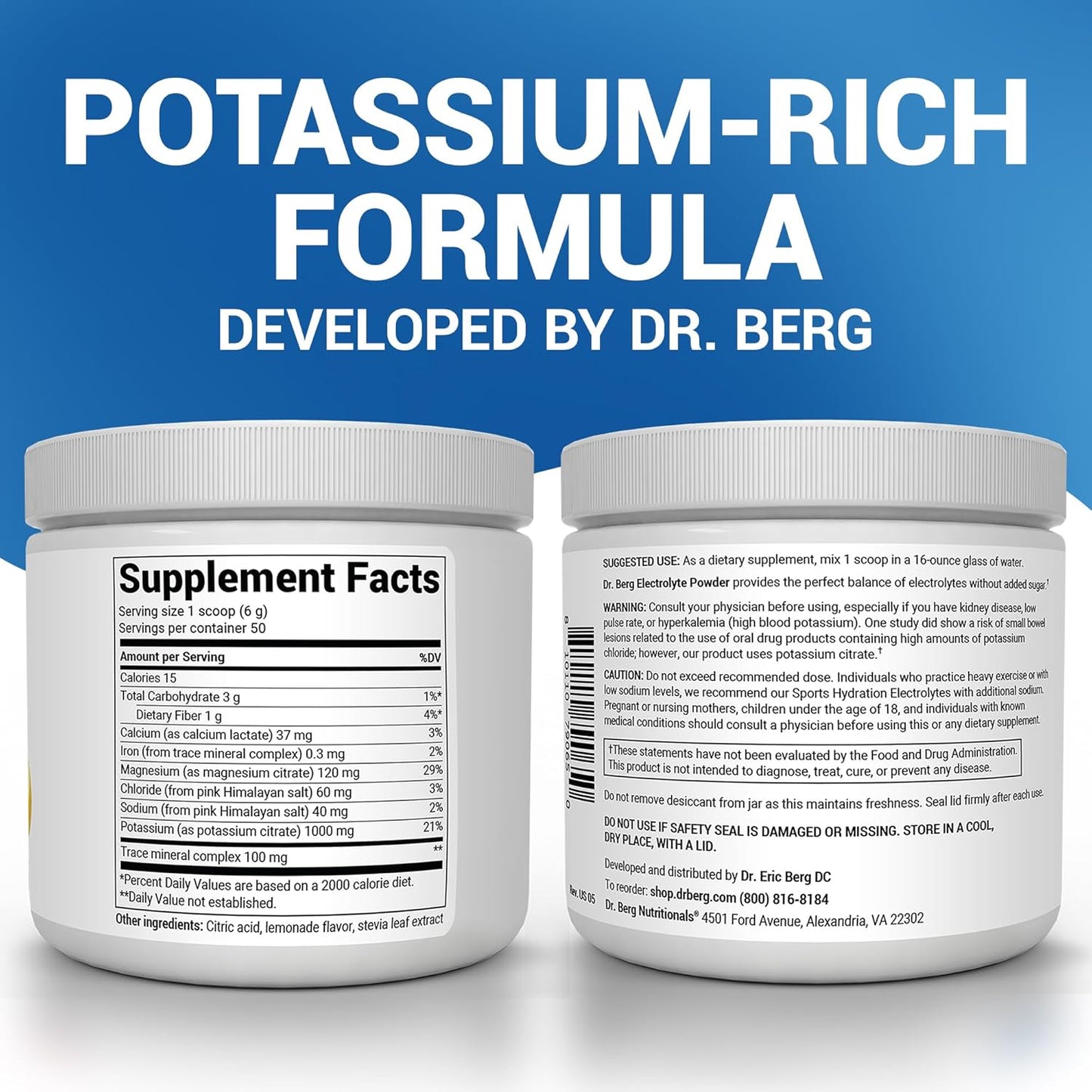 Dr. Berg Zero Sugar Hydration Keto Electrolyte Powder - Enhanced w/ 1000 mg of Potassium & Real Pink Himalayan Salt (NOT Table Salt) - Lemonade Flavor Hydration Drink Mix Supplement - 100 Servings