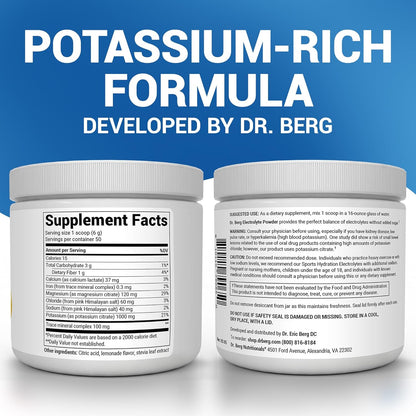 Dr. Berg Zero Sugar Hydration Keto Electrolyte Powder - Enhanced w/ 1000 mg of Potassium & Real Pink Himalayan Salt (NOT Table Salt) - Lemonade Flavor Hydration Drink Mix Supplement - 100 Servings