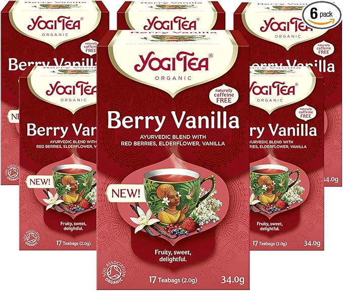Yogi Tea, Berry Vanilla, Organic Herbal Tea, Naturally Caffeine Free, Blend of Red Berries, Vanilla and Elderflower, 6 Packs x 17 Tea Bags (102 Teabags Total)