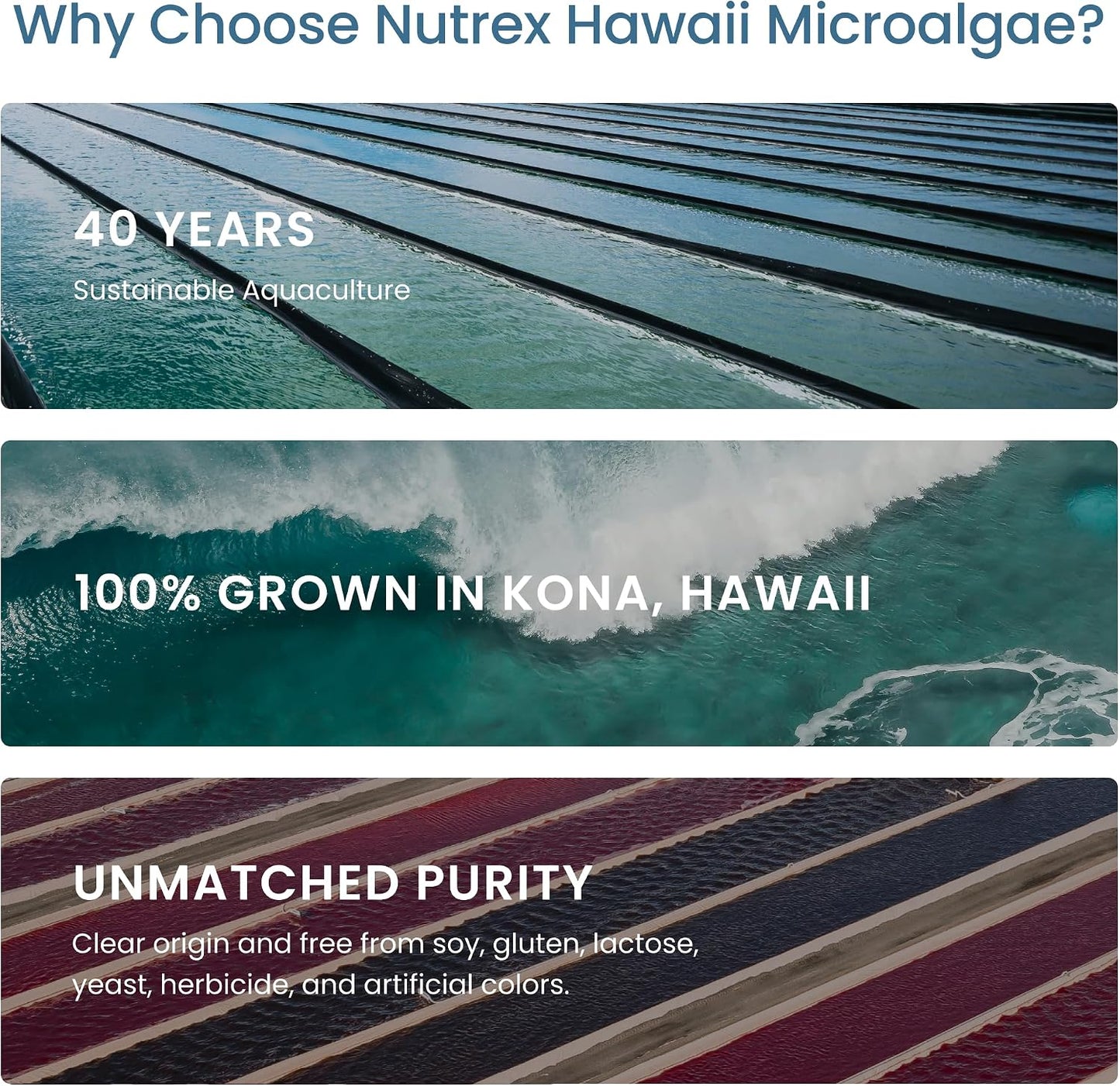 Nutrex Hawaii Pure Hawaiian Spirulina Tablets, Vegan, 500 mg, 200 Count | Spirulina Farm Grown in Kona, Hawaii, Non-GMO, Glyphosate Residue Free, 3rd Party Tested, 60% Protein, Superfood Supplement