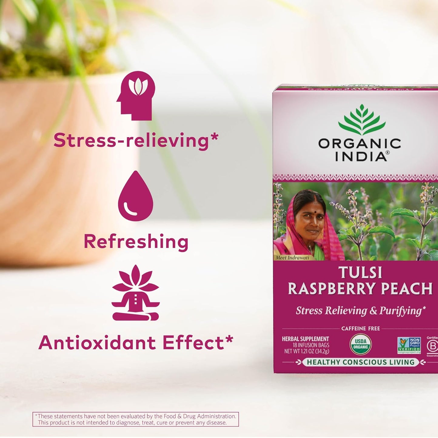 ORGANIC INDIA Tulsi Moringa Tea Bags - Holy Basil, Lemongrass, Moringa Leaves, Stress Relieving & Nourishing, Immune Support Tea, Vegan, Certified Organic, Caffeine-Free - 18 Infusion Bags, 6 Pack