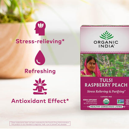 ORGANIC INDIA Tulsi Moringa Tea Bags - Holy Basil, Lemongrass, Moringa Leaves, Stress Relieving & Nourishing, Immune Support Tea, Vegan, Certified Organic, Caffeine-Free - 18 Infusion Bags, 6 Pack