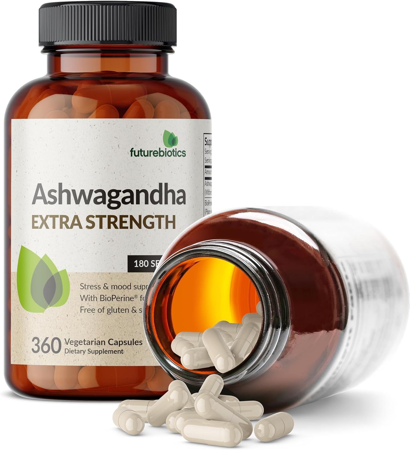 Futurebiotics Ashwagandha Extra Strength Stress & Mood Support with BioPerine - Non GMO Formula, 100 Vegetarian Capsules