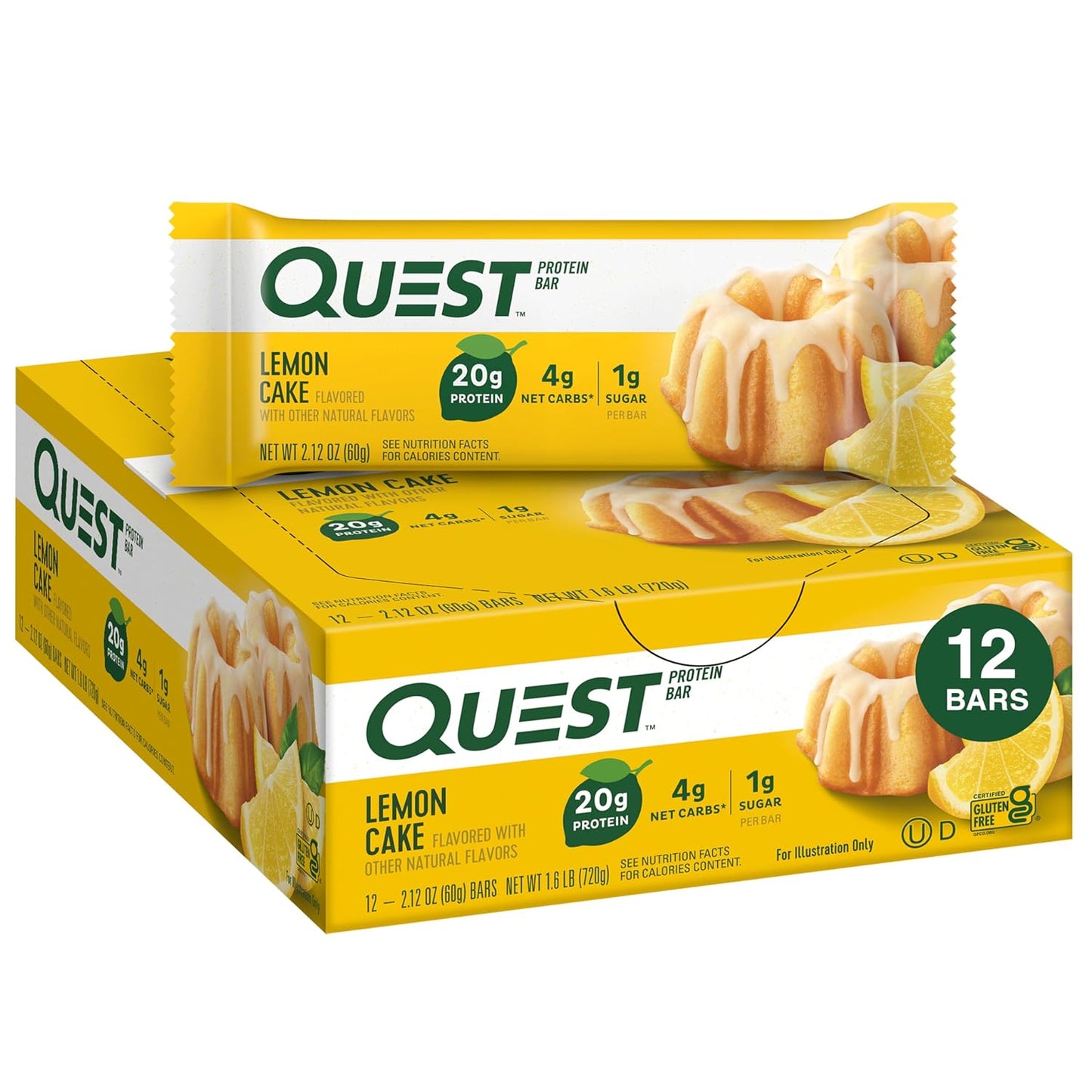 Quest Nutrition Apple Pie Protein Bar, 20g Protein, 4g Net Carbs, 2g Sugar, Gluten Free, Keto Friendly, 12 Count