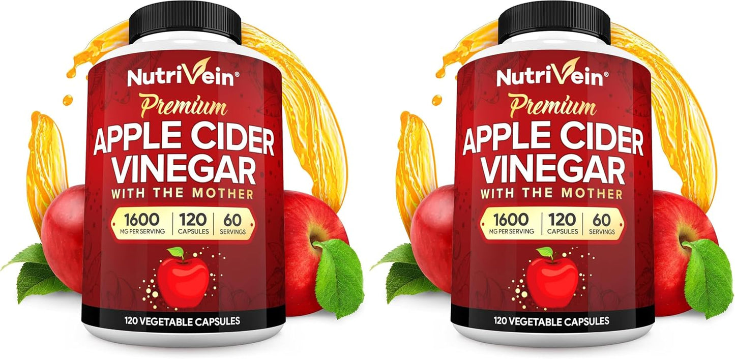 Nutrivein Apple Cider Vinegar Supplement with Mother 1600 mg - 120 Capsules