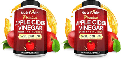 Nutrivein Apple Cider Vinegar Supplement with Mother 1600 mg - 120 Capsules