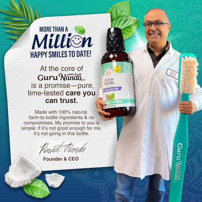 GuruNanda CocoMint Oil Pulling Mouthwash for Complete Oral Hygiene, 7 Essential Oils & Vitamins for Happy Teeth & Gums & Fresh Breath, Alcohol-Free, 16 oz